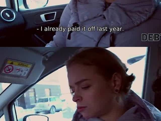 DEBT4k. Poor bartender gets cash for tugjob in the car