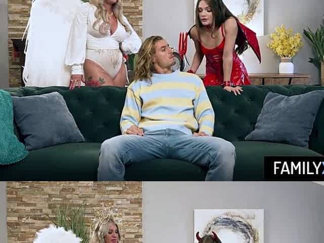 Man Banging His Stepmom And Stepsis Until His Dick Explodes All Over 'em