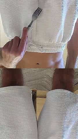 Tickling my soft penis with a fork