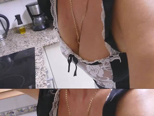 Fingering in French Maids Costume with Ass Spreading