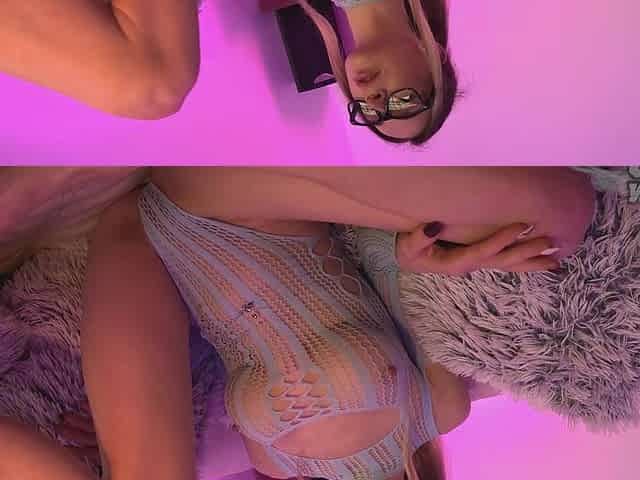 Samanta Rouge caresses her shaved pussy in sexy lingerie