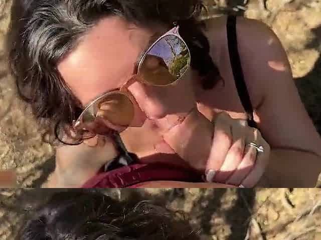 Breasty Angel craves to Sloppy Suck him off (Cover her Front in Spit) by the Lake -nearly Caught three Times
