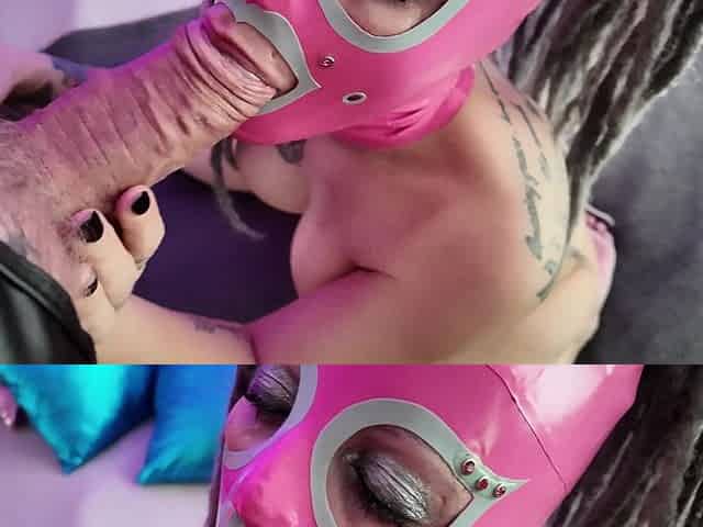 Sucking Fat Cock in Latex Hood
