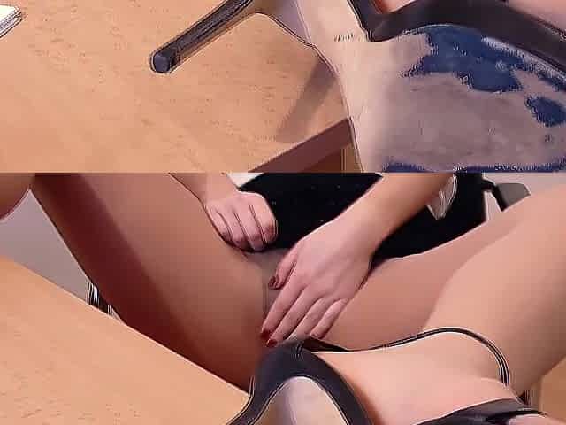 WOMEN CRAVE IT HARD Scene-two_Hawt, concupiscent secretary masturbates in the office with her pants on.
