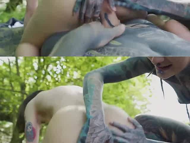 Alternative babes share a harsh cock in wild nature