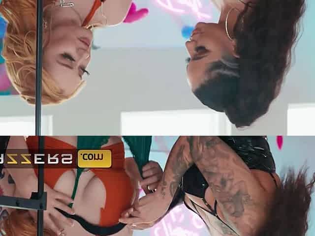 Beautiful redhead girl gets her pussy destroyed by her horny Latina bestie with a strap-on