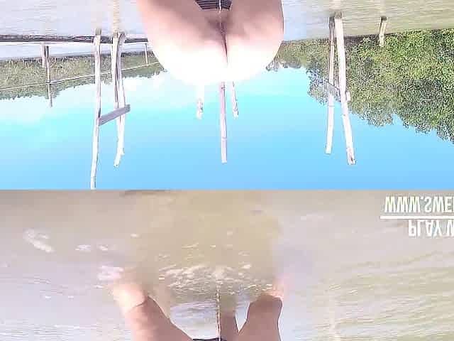 mother I'd like to fuck peeing on public beach. 60fps