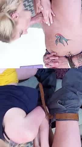 Blonde skinny teen with hairy pussy Carly Rae fucked hard by tattooed guy