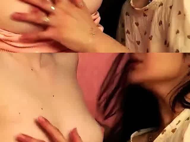 Two sexy brunette lesbians licking each others pussies