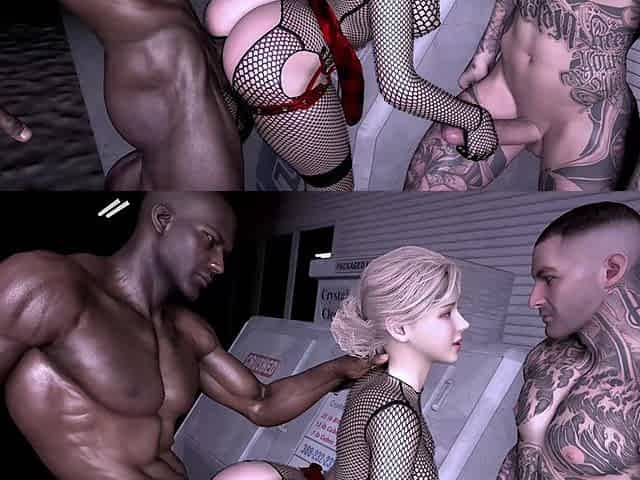 Interracial Threesome Asian Beauty and Two Big Cocks