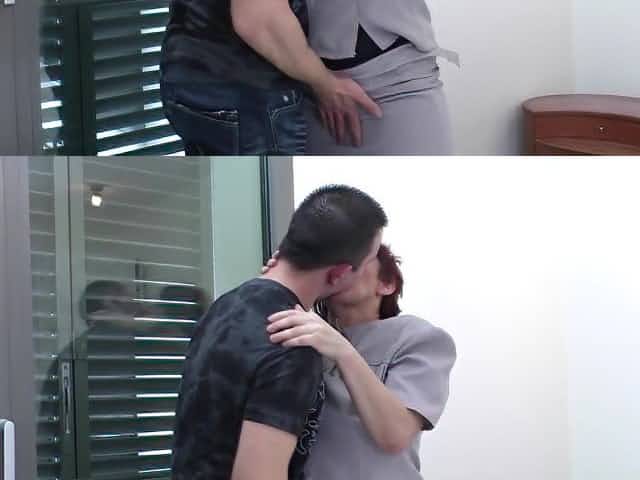 Mom with hairy pussy gets young cock