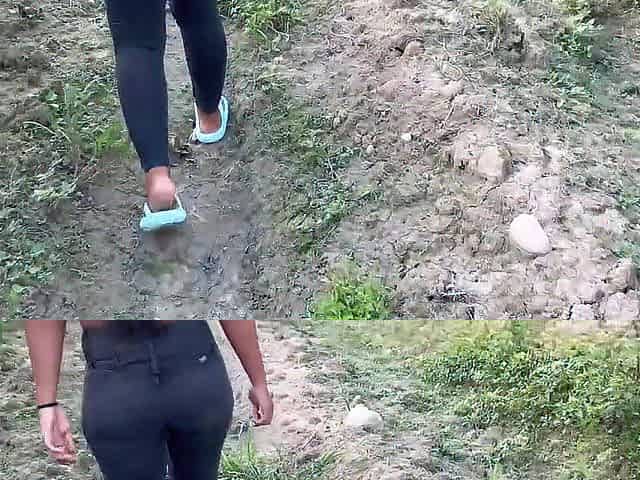 peasant looking for flowers for her garden is screwed in the forest by one of the estate's janitors