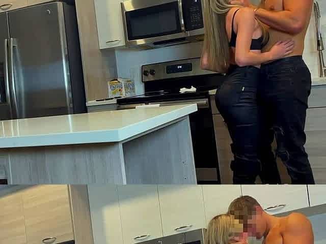 Blonde bikini babe doing hardcore doggy style outdoor