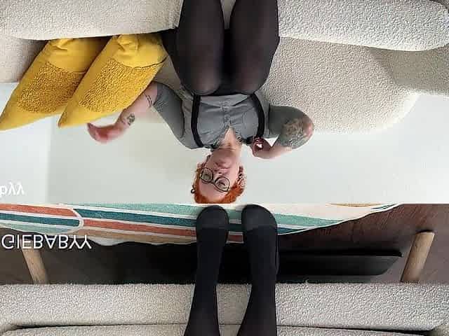 hot redhead licks and sucks her toes in opaque ebony stockings - veggiebabyy