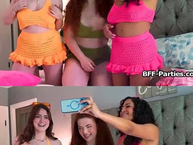 Curvy girlfriends enjoying wang on game night