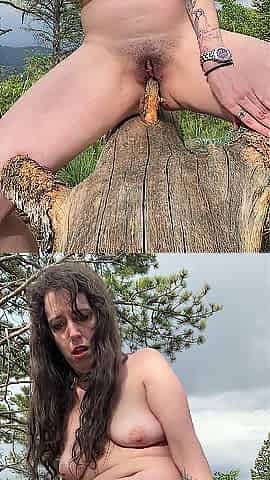 Freak of nature puts log in vagina to masturbate