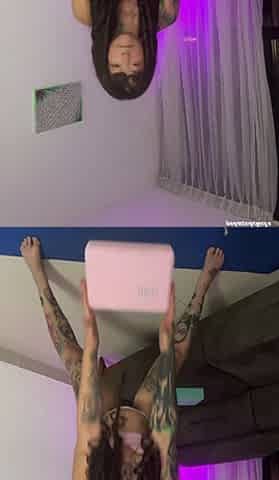 Alternative Girl Stretching in White Thong. Yoga. Sfw