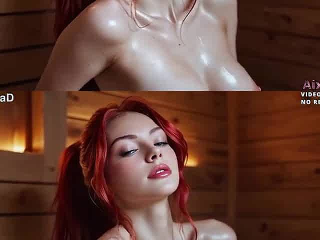 Gorgeous redhead bangs in a sauna and gets cum in her twat (AI-Generated) AixXxShaD
