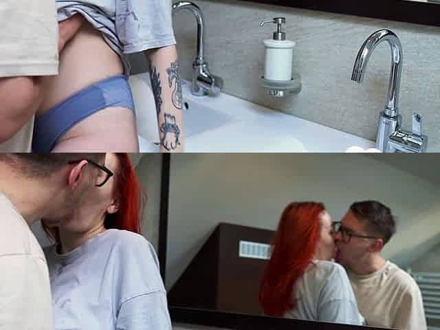 Drilling a horny redhead roommate in the shower