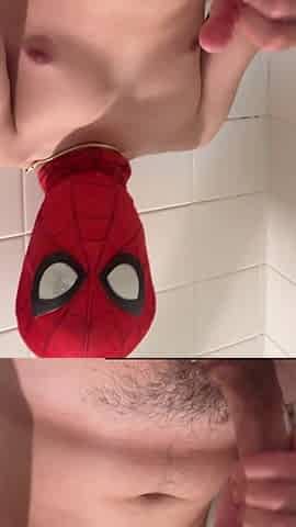 Virgin Femboy Cums on Himself as Spider-Dude after Brand Nw Day