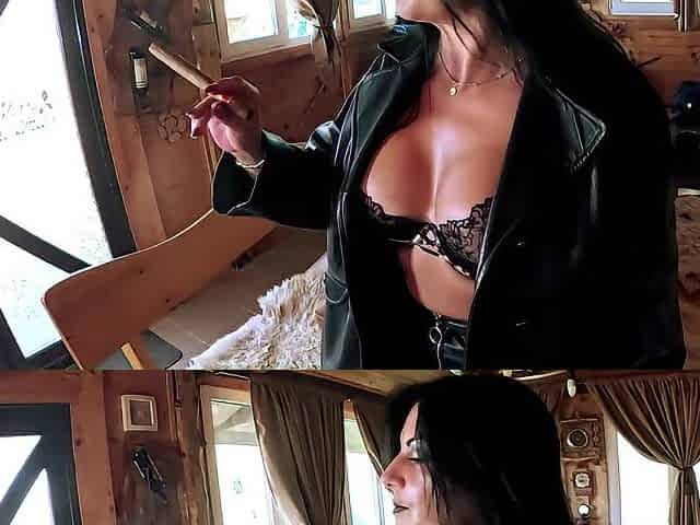 LEATHER-CLAD TIT CRAMS AGAINST LIPS WITH DEEPFUCK SHLONG