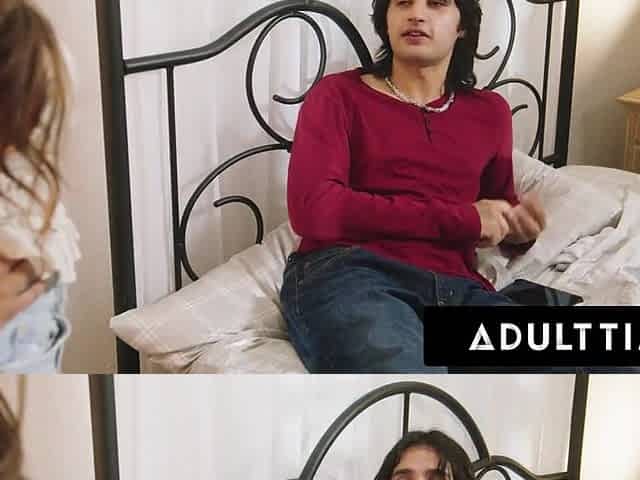 ADULT TIME - Sexy Sweetheart Gizelle Blanco Caught Virgin Stepbro Screwing Sex Toy! Suggests Her Twat Instead