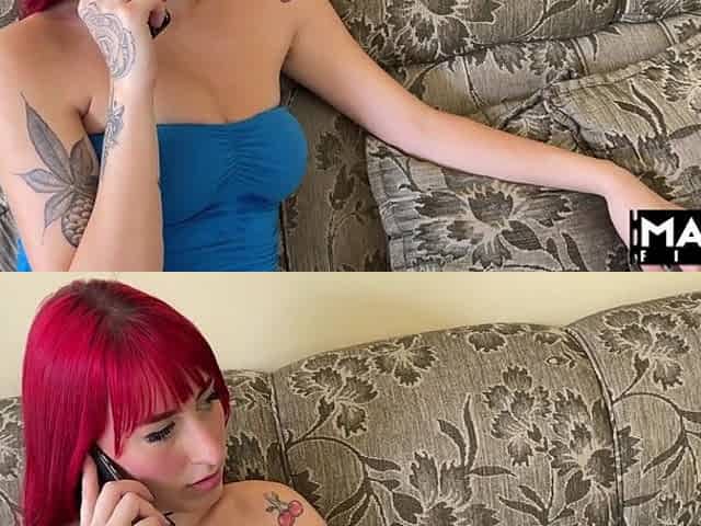 Visiting my redhead I ended up her in the living room