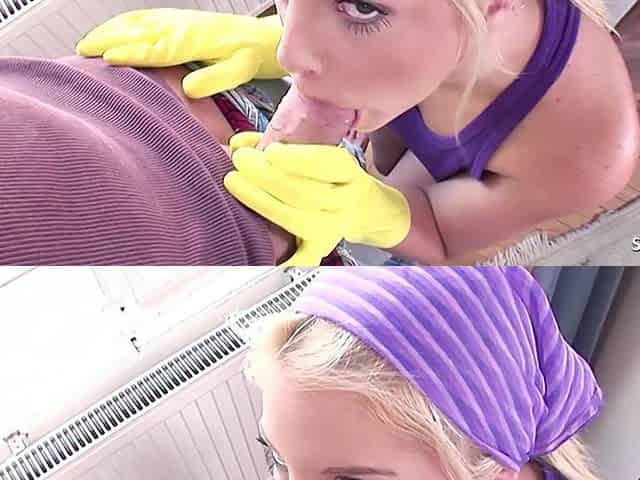 Sexy Blonde Teen Cleaning Lady Sera Passion Gives Boss a Hot Blowjob
