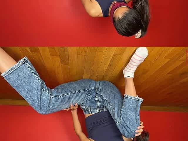 First Jeans Wetting Tease by Cute Asian Girl - Luna Wets the Floor