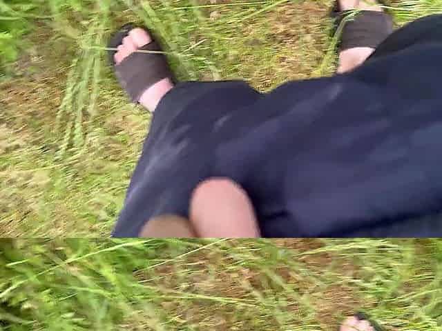 Bushy penis peeing in nature