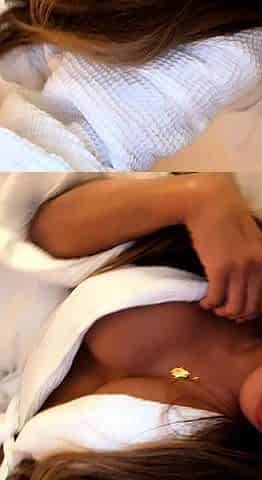 Busty curly brunette with big boobs fucks on couch