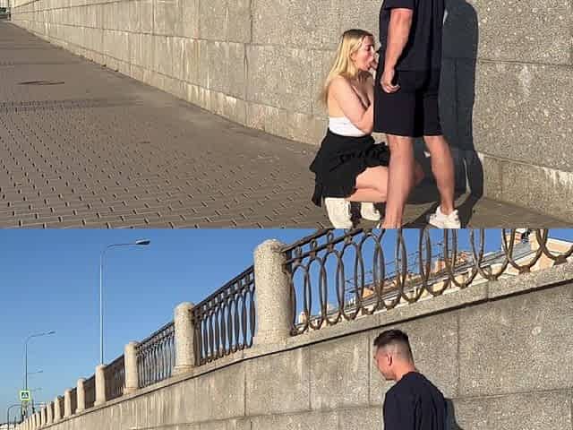Blonde Hoe Fucks In Public On The Embankment!