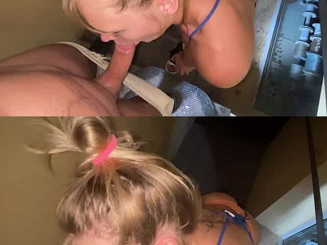 Spontaneous Thong Tease & POV Blowjob in a Tailor Shop