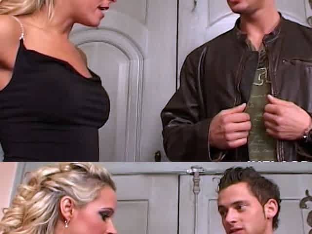 Glamour blondie jumps a hard pecker for sperm