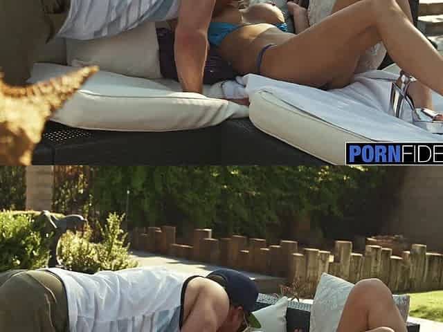 Outdoor fuck with hot Blonde step-mom Alix Lynx near the pool