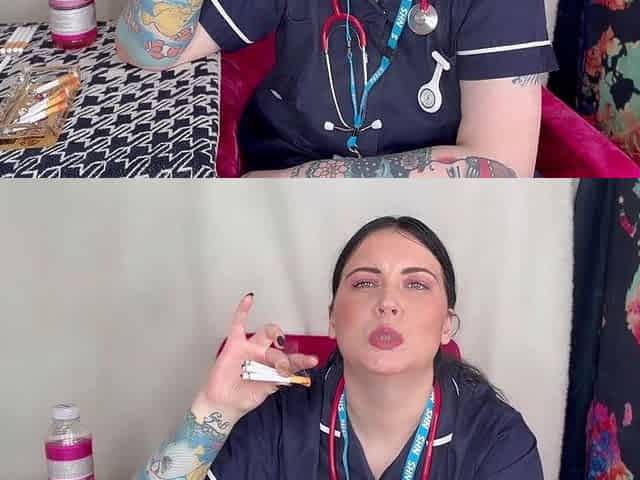 Nurse Ffw Smokes Multiple Cigarettes at Same Time