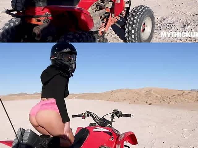 Showing perfect bootie while riding an ATV