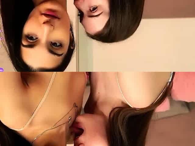 Small titted brunette teen fingering on the bed