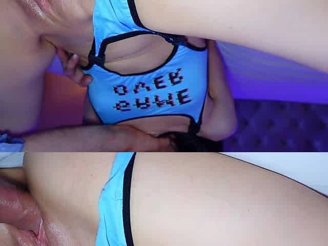 Slutty petite girl gets her pussy pounded on his big dick