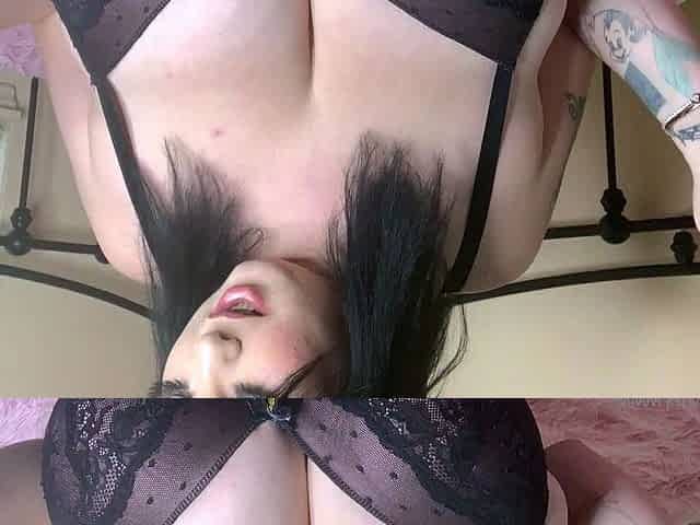 Busty curly brunette with big boobs fucks on couch