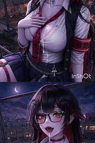Cute vampire student, awaiting for u on the roof at night