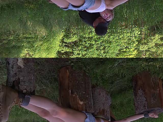Charming slave in shorts face fucked in forest BDSM