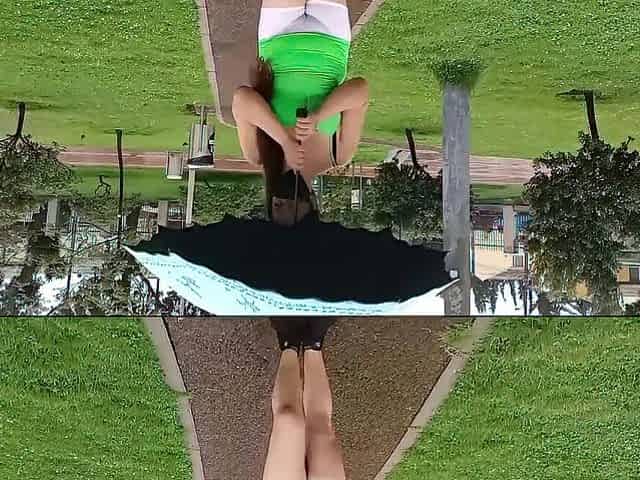 Doxy wife shows off in the park whilst her cuckold spouse works; this babe's addicted to swinging