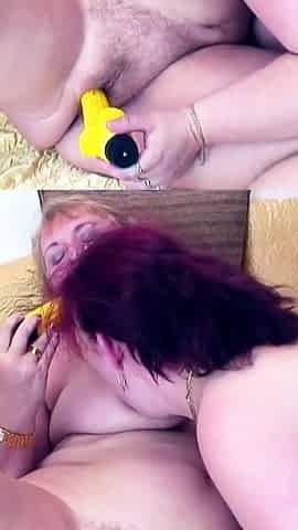 Two thick gilfs masturbate their hairy pussy to orgasm