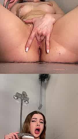 Rebet bangs herself exquisitely with her fingers in the shower