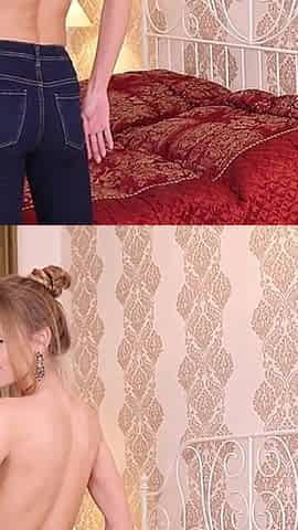 Alexis Crystal in Tight Jeans and White Blouse Getting Naked