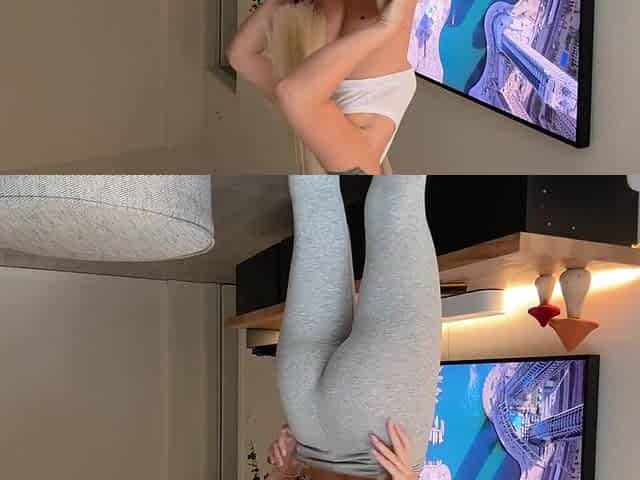 Ideal cameltoe & butt with grey yoga panties