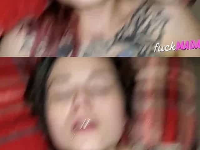 Tattooed babe with small tits squirts from rough fuck by big cock