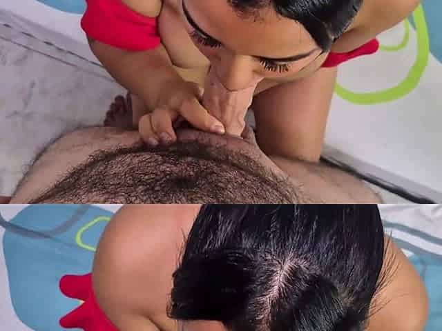 Because My Neighbor Was Thinking a Lot, I Put His Big Cock in My Mouth.
