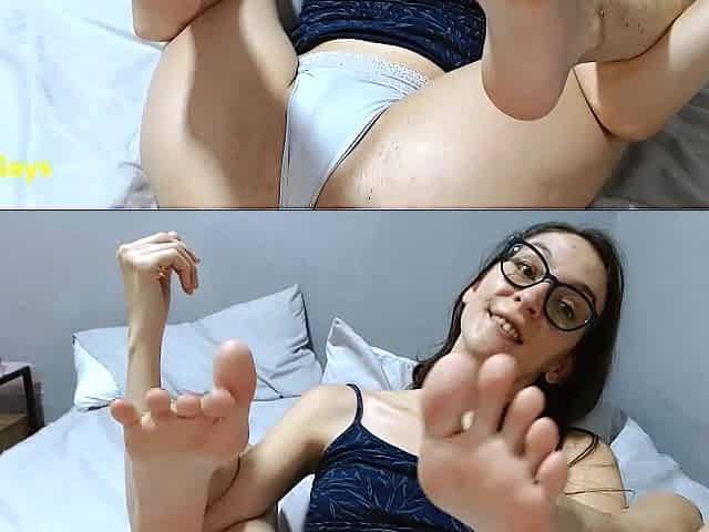 Playing with my feet in petite pants
